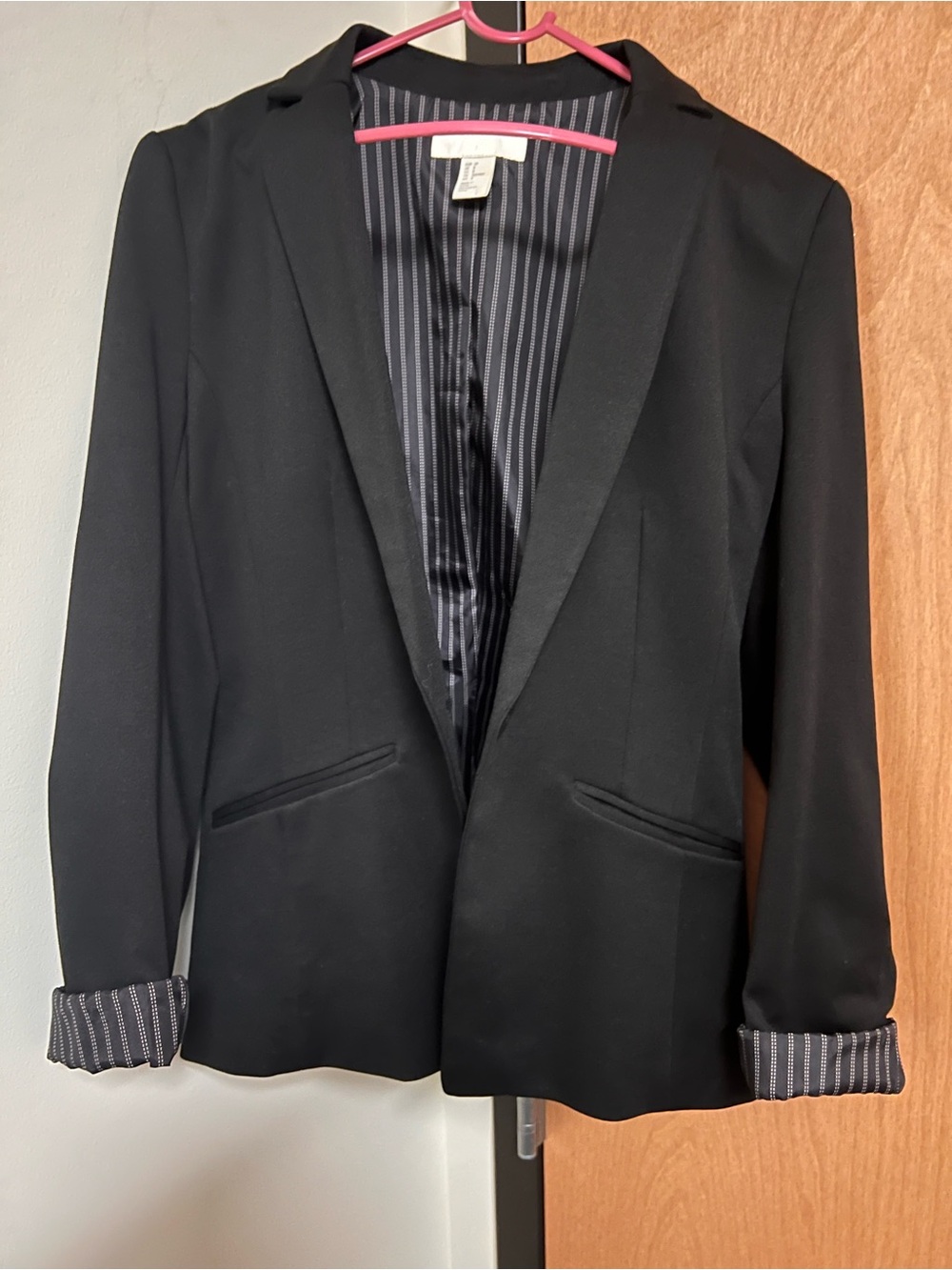 H&M Black Women's Tailored Blazer with Satin Lapel